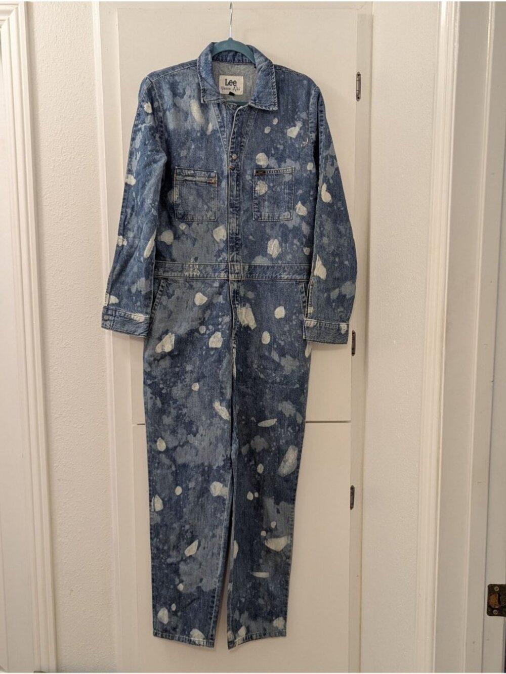 Lee Urban Riders Womens Bleach Splatter Denim Jumpsuit With Zipper Front & Chest